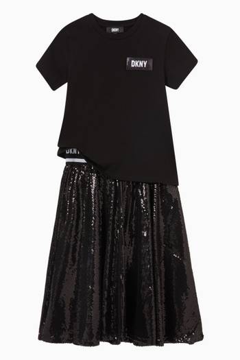 hover state of Logo Waistband Sequinned Skirt in Viscose