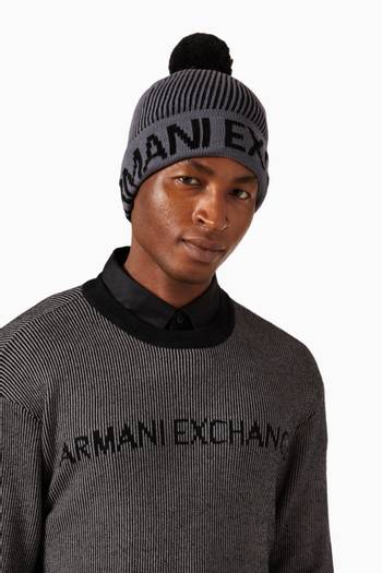hover state of AX Logo Beanie in Wool-blend Knit