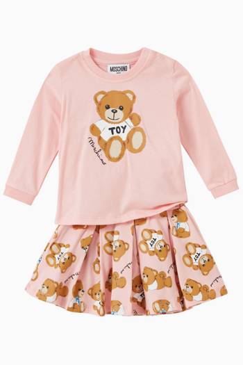 hover state of All-over Teddy Toy Logo Skirt in Cotton Jersey