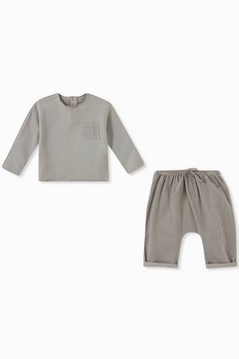 hover state of Patch Pocket T-shirt & Trousers Set in Cotton
