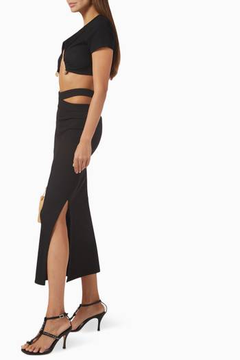 hover state of Multi Bind Column Skirt in Ribbed Knit