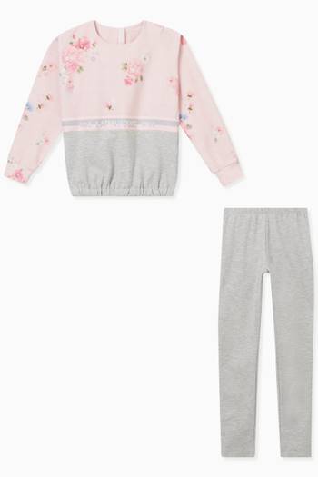 hover state of Floral Print Sweatshirt and Leggings, Set of Two