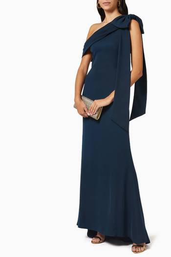 hover state of One-shoulder Draped Gown in Crepe