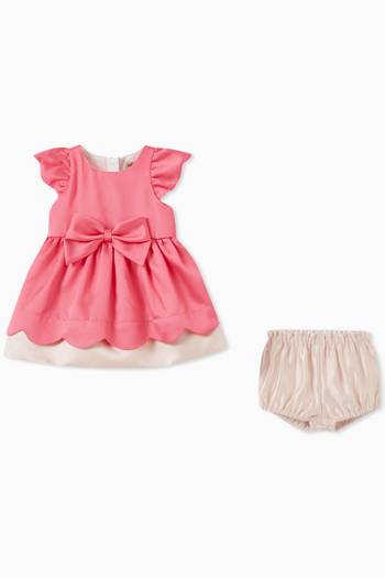 hover state of Scalloped Bodice Dress & Bloomers Set in Satin Twill