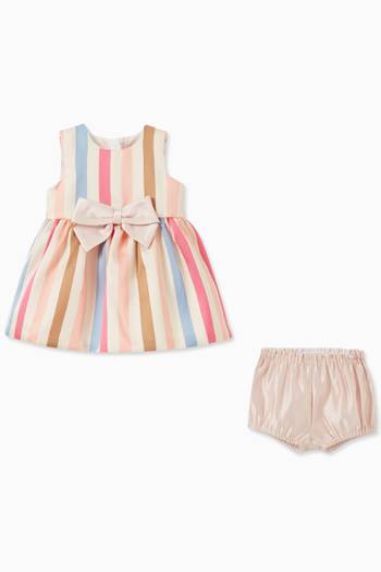 hover state of Rainbow Panelled Dress & Bloomers Set in Satin Twill