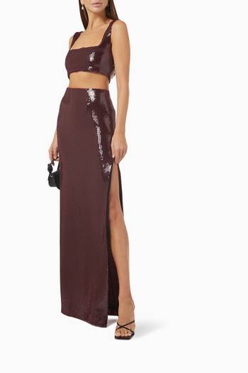 hover state of Beating Heart Sequin Maxi Skirt in Stretch-tulle