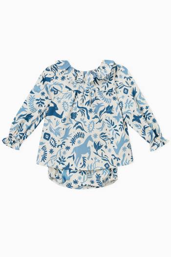 hover state of Udane Printed Frill-trimmed Top in Cotton