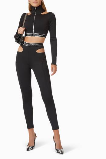 hover state of Logo-band Turtleneck Cut-out Crop Top in Stretch-jersey