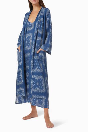 hover state of Bandana Print Robe in Linen