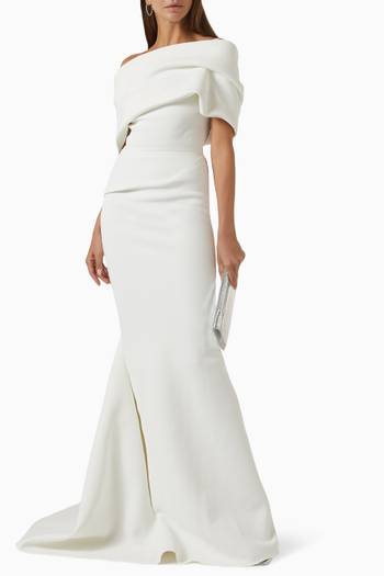 hover state of Allegro Draped Off-shoulder Gown
