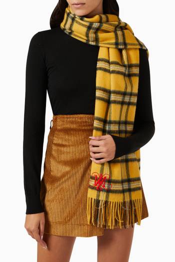 hover state of Murge Plaid Fringe-trim Scarf in Brushed-wool