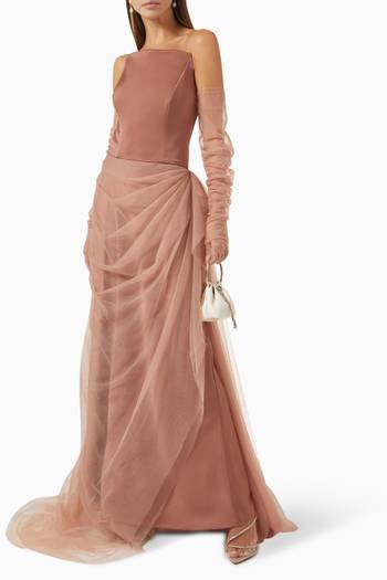 hover state of Strapless Draped Gown in Tulle
