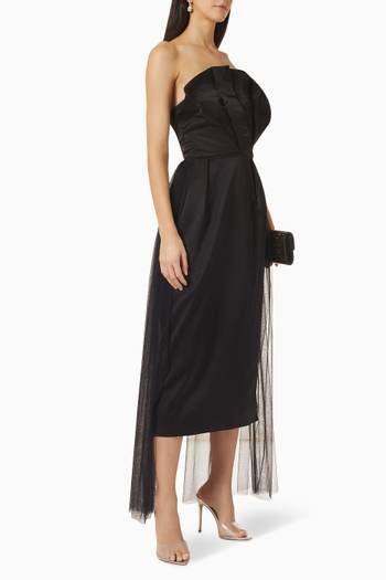 hover state of Strapless Ruffled Midi Dress in Crêpe & Tulle