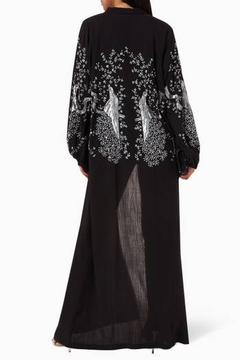 hover state of Embroidered Peacock Abaya in Linen