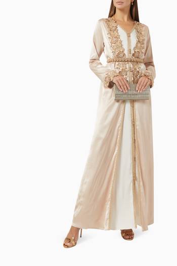 hover state of Traditional Moroccan Two-piece Kaftan in Soft Crepe