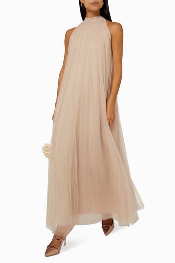 hover state of Gathered Halter-neck Maxi Dress in Tulle