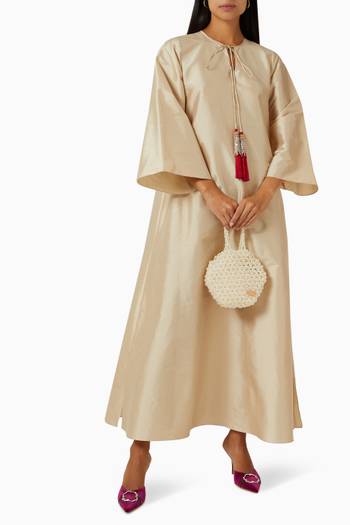 hover state of Embellished Tassel-tie Maxi Dress in Raw-silk