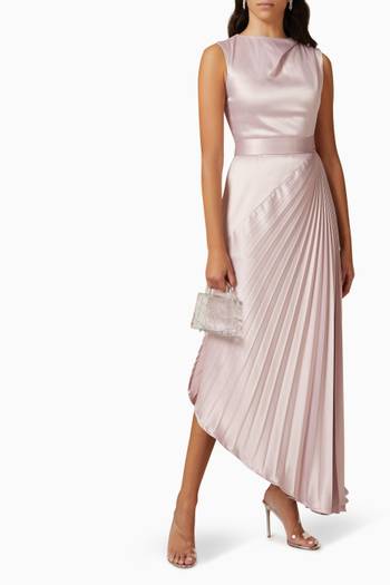 hover state of Asymmetric Pleated Dress in Satin