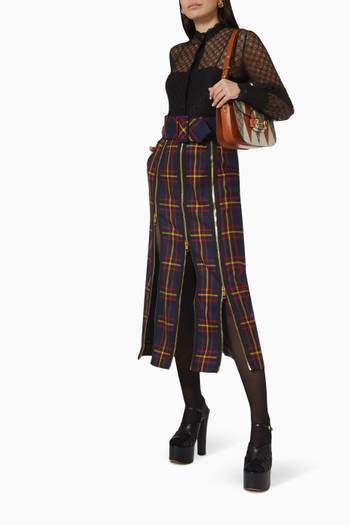 hover state of Zipper Midi Skirt in Tartan Wool