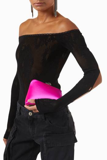 hover state of Large Asymmetrical Clutch in Leather & Satin