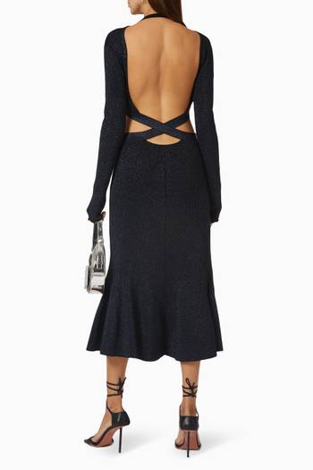 hover state of Godet Crossover Midi Dress in Marled Lurex