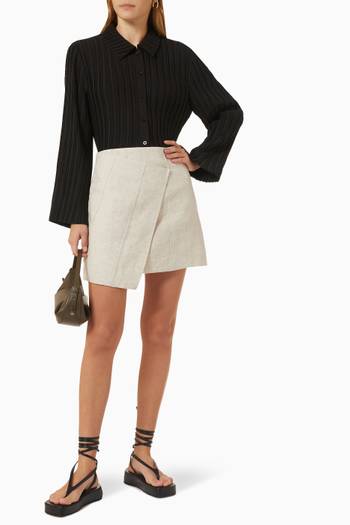 hover state of Maverick Wrap-front Mini Skirt in Linen