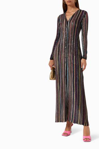 hover state of Sequin-embellished Striped Maxi Cardigan in Viscose-blend Knit
