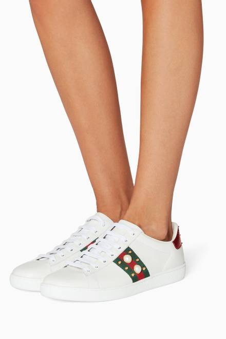 hover state of White Ace Studded Leather Low-top Sneakers