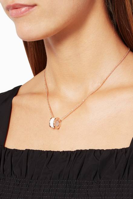 hover state of Rose-gold B.zero1 Pendant With White Ceramic Necklace