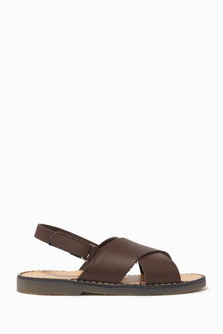 hover state of Leather Flat Strap Sandals 