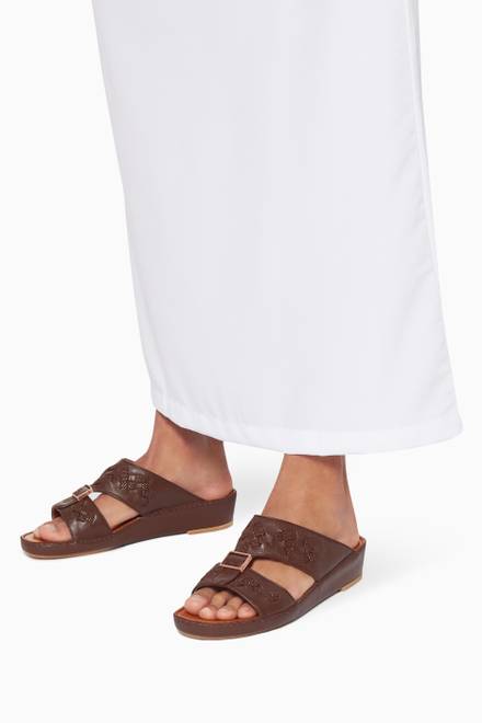 hover state of Brown Calfskin Leather Quadratura Sandals