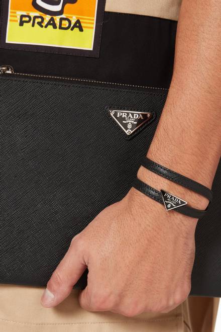 hover state of Triangle Logo Saffiano Leather Wrap Bracelet