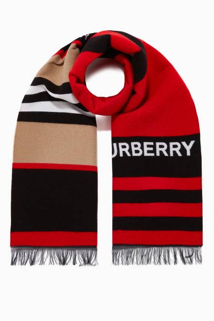 hover state of Logo & Icon Stripe Wool Cotton Jacquard Scarf  