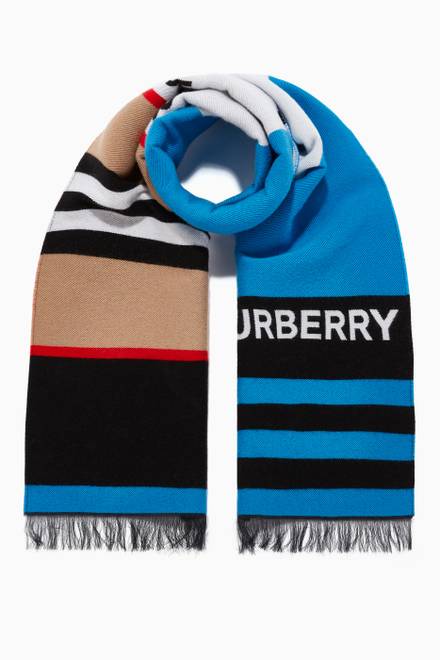 hover state of Logo & Icon Stripe Wool Cotton Jacquard Scarf   