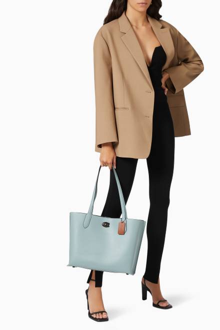 hover state of Willow Tote with Signature Canvas Interior in Colour-block Leather     