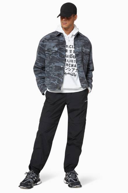 hover state of Large Fit Jacket in Washed Camo Overprinted Denim  