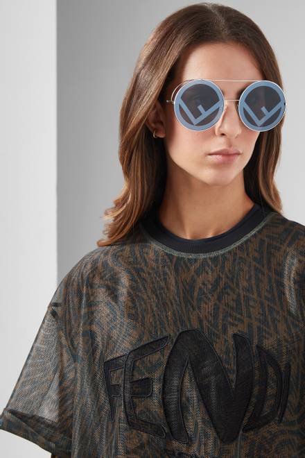 hover state of Fendirama Round Sunglasses in Metal