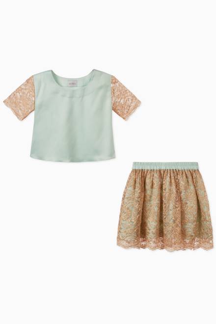 hover state of Kezia Mini Silk Top & Lace Skirt Set 