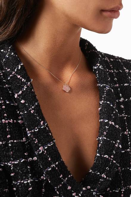 hover state of Petit Joli Diamond Necklace with Pink Chalcedony in 18kt Rose Gold