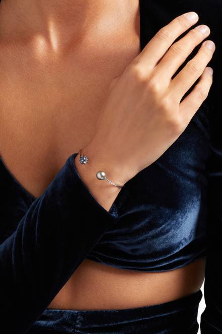 hover state of Akila Pearl Cuff Bracelet with Sapphires in 18kt White Gold