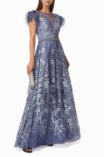 hover state of Floral & Feather Embroidered Gown  