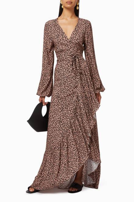 hover state of Frill Wrap Dress with Animal Print