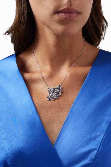 hover state of Fanfare Symphony Lapis Lazuli & Blue Sapphire Openwork Pendant with Diamonds in 18kt White Gold 