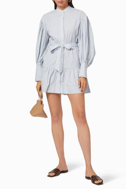 hover state of Ella Balloon Sleeve Shirt Mini Dress in Cotton