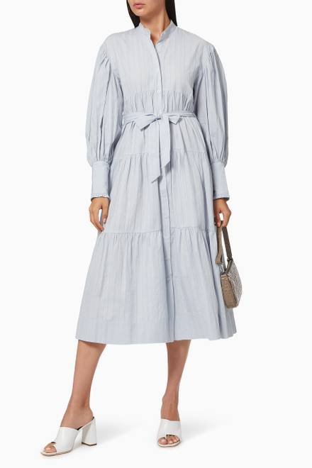 hover state of Ella Balloon Sleeve Shirt Midi Dress in Cotton   