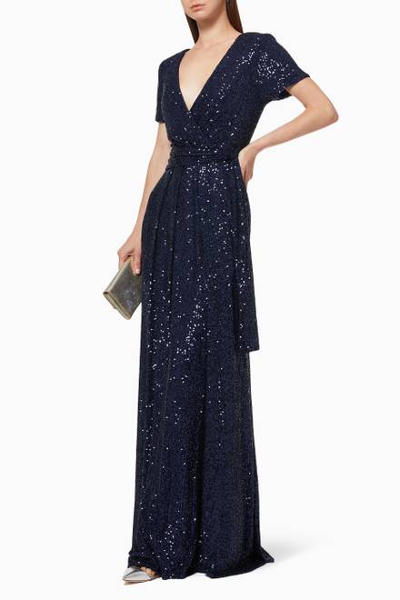 hover state of Short Sleeve Wrap Gown with Sequin Embroidery