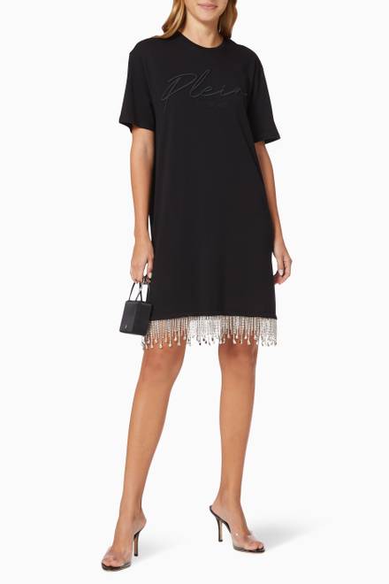hover state of Leisurewear T-shirt Dress with Rhinestones in Cotton   