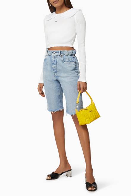 hover state of Wide Collar Cropped T-shirt in Ribbed Cotton Jersey     