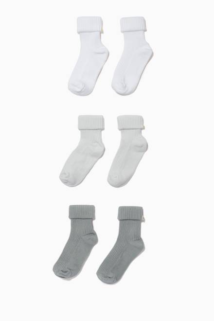 hover state of Folded Cuff Socks in Ribbed Knit, Set of 3