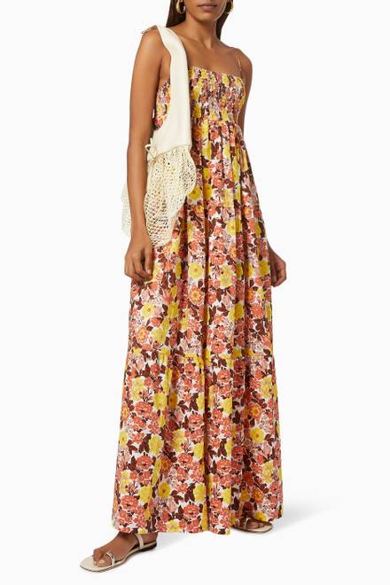 hover state of Floral Shirred Maxi Dress in Cotton    